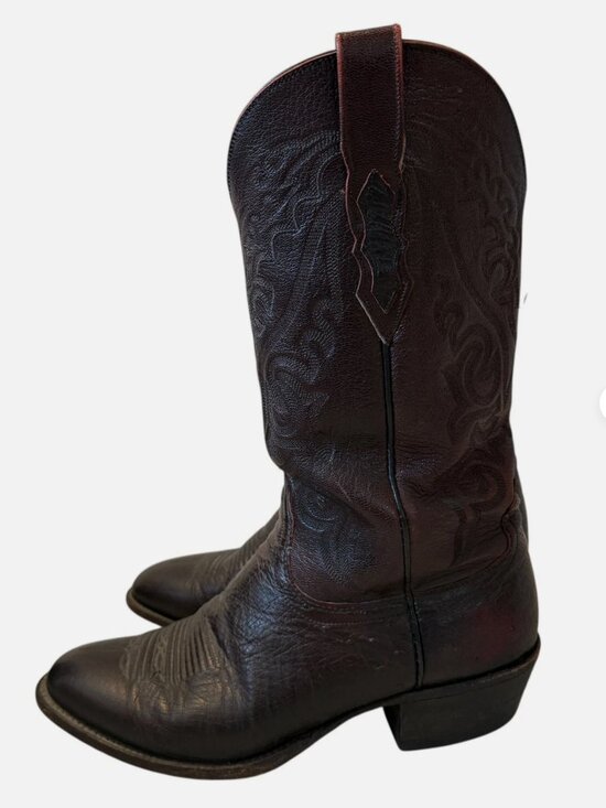 Vtg Lucchese 2000 Western Cowboy Boots T3132R4 Blk Cherry Ostrich Leather 8.5E main image 5